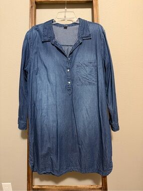 Old Navy Indigo Blue Chambray Midi Shirt Dress